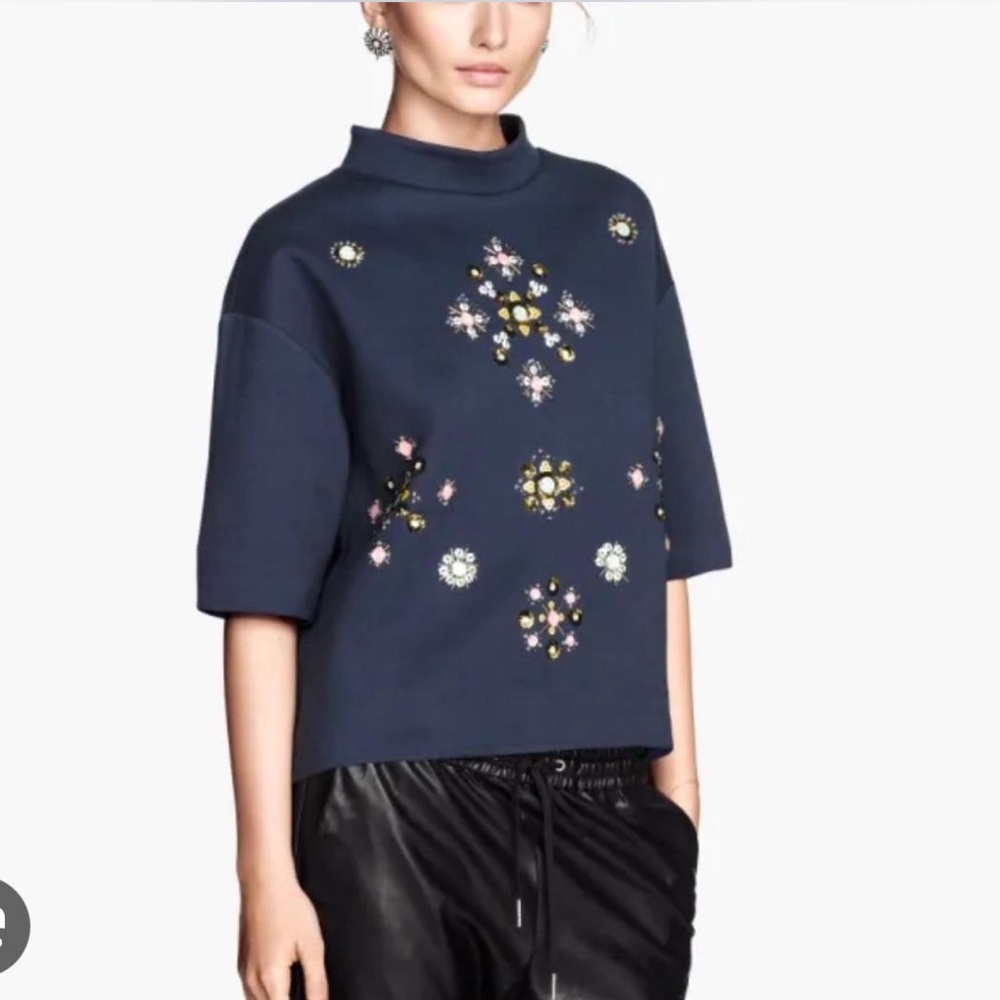 H&M Navy Embroidered Top